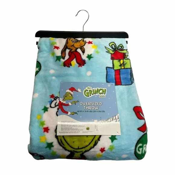 Dr. Seuss The Grinch Max Christmas Candy Cane Gifts Throw Blanket Blue 60x70